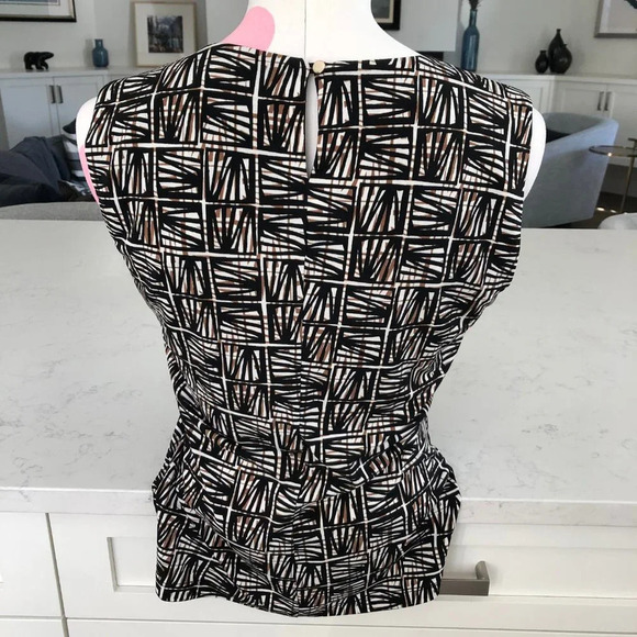 Calvin Klein Sleeveless Scoop Neck Bamboo Print Top Black Tan Wht Sz S NWOT - Picture 8 of 15
